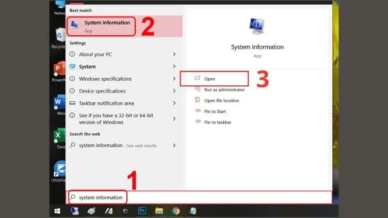 Tìm kiếm System Information trên Windows
